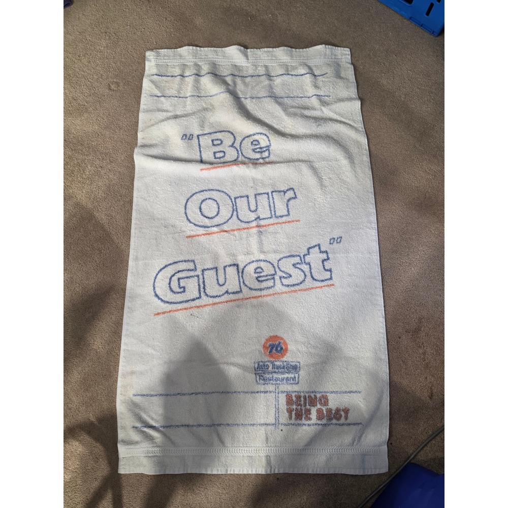 Vintage Union 76 Gas Station Towel Be Our Guest Auto Trucking Restaurant White